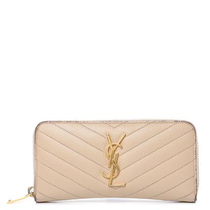 Saint Laurent Grain De Poudre Matelasse Chevron Monogram Zip Around Wallet Nude Powder 1 of 15