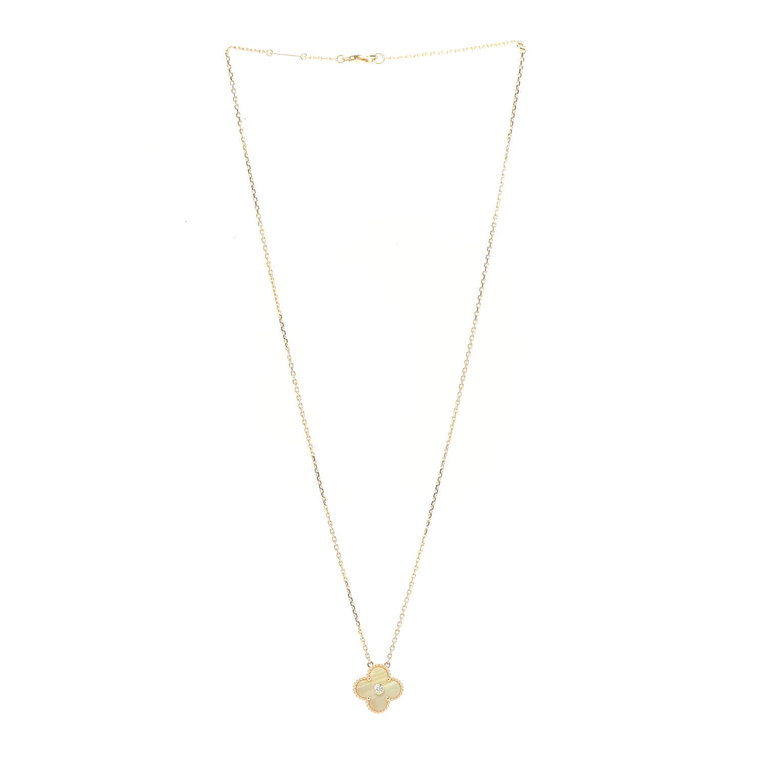 Van Cleef & Arpels 18K Yellow Gold Diamond Yellow Mother of Pearl Vintage Alhambra Pendant Necklace 3 of 7