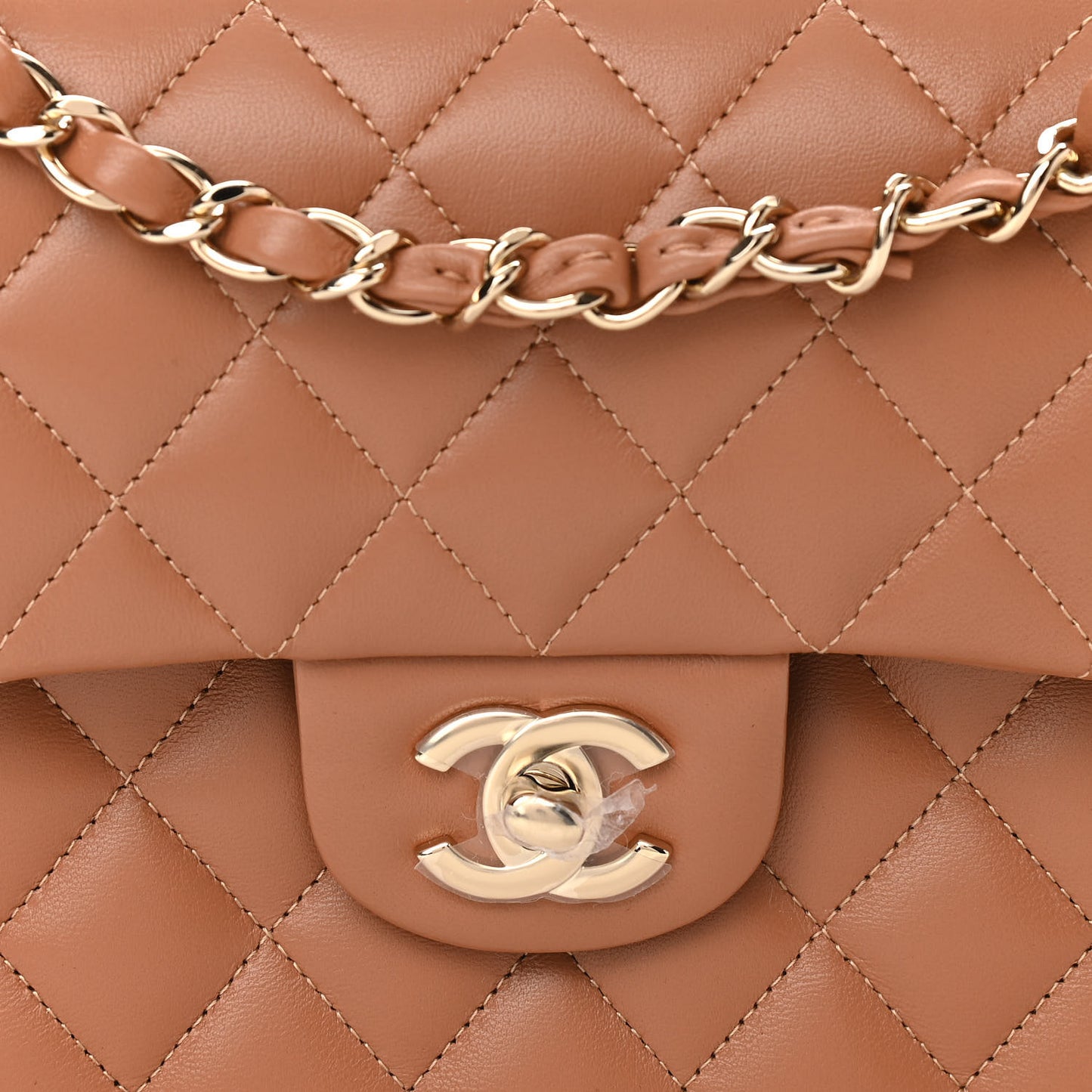 Lambskin Quilted Small Double Flap Brown