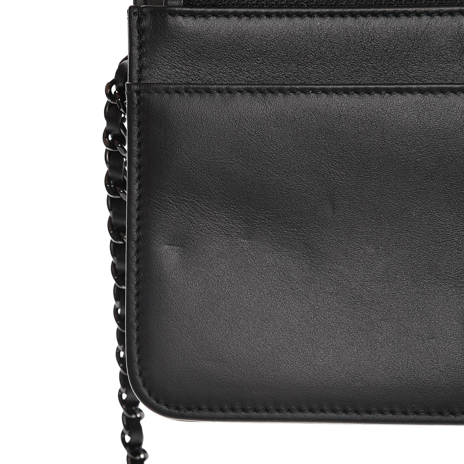 Chanel Calfskin Painted Chevron Embossed Boy Wallet On Chain WOC Black 9 of 11