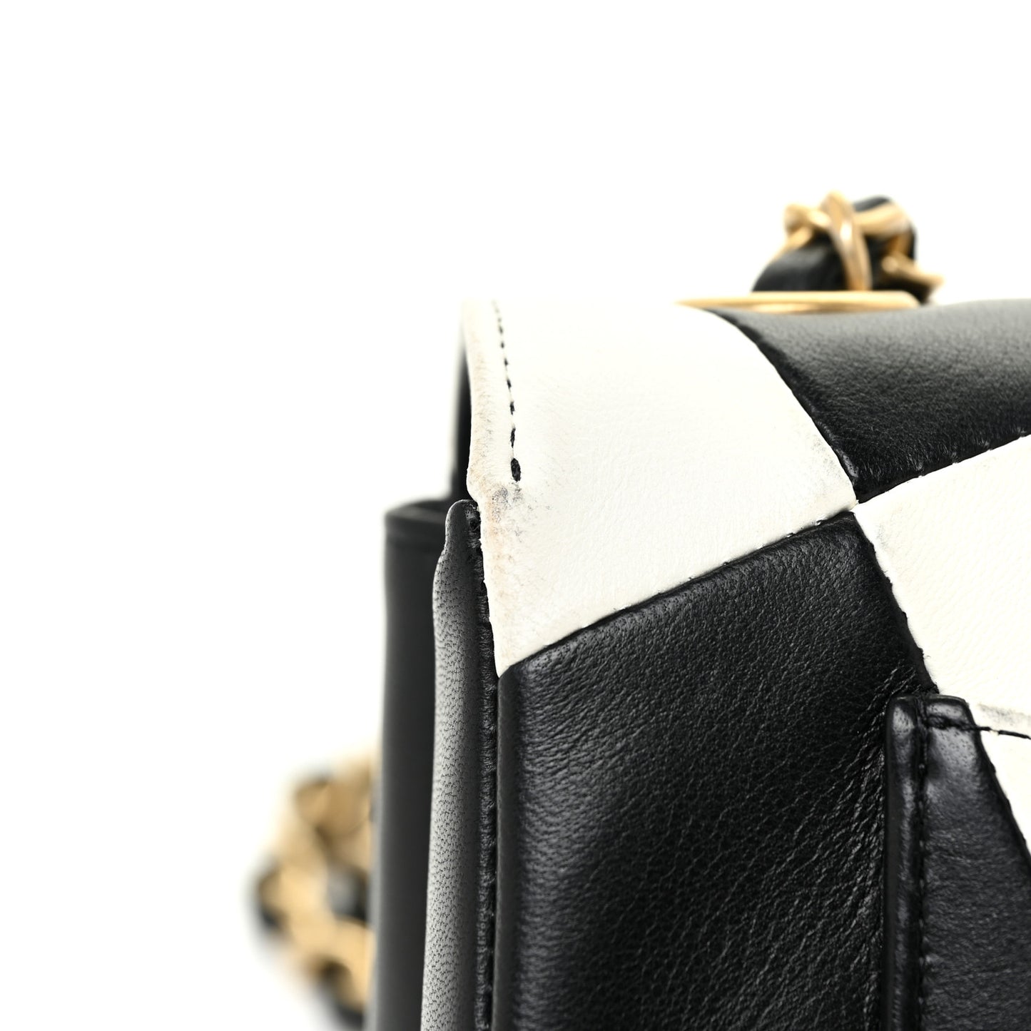 Lambskin Geometric Patchwork Mini Flap Black White