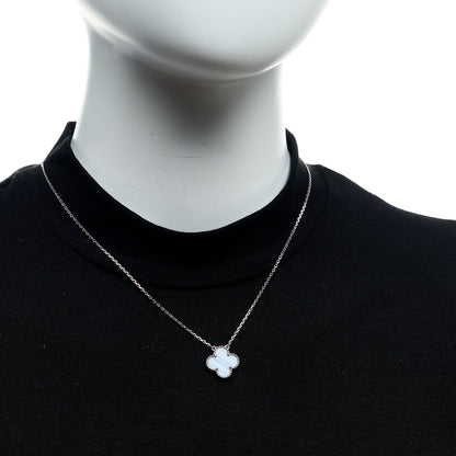 Van Cleef & Arpels 18K White Gold Chalcedony Vintage Alhambra Pendant Necklace 3 of 8