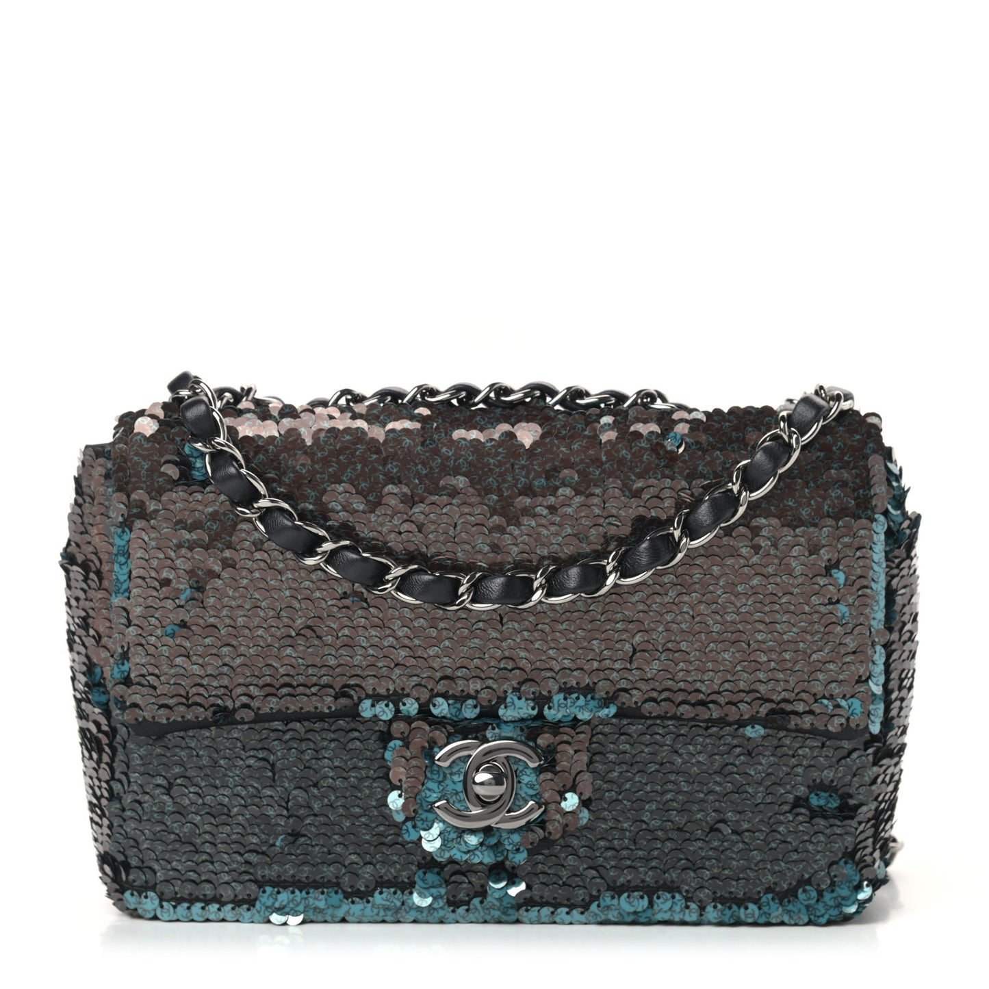 Sequin Lambskin Mini Flap Blue Black
