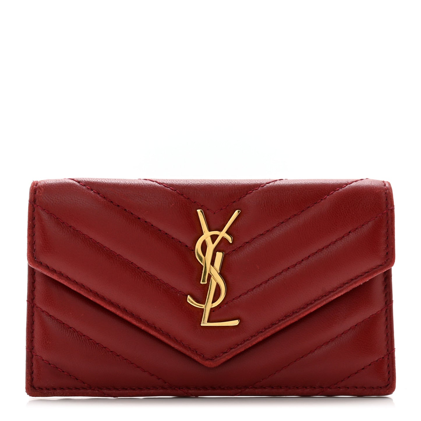 Lambskin Matelasse Chevron Monogram Compact Wallet Opyum Red