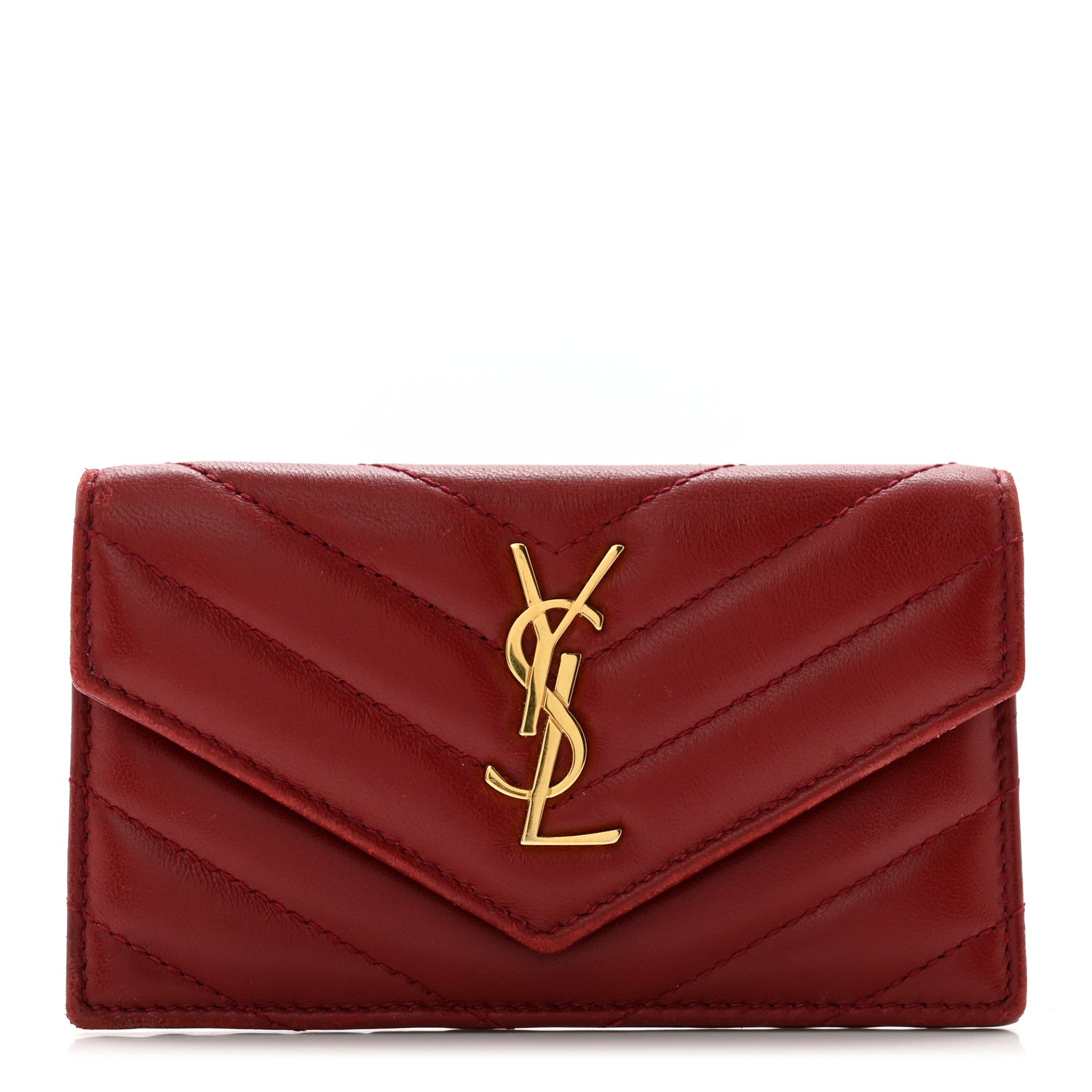 Saint Laurent Lambskin Matelasse Chevron Monogram Compact Wallet Opyum Red 1 of 9