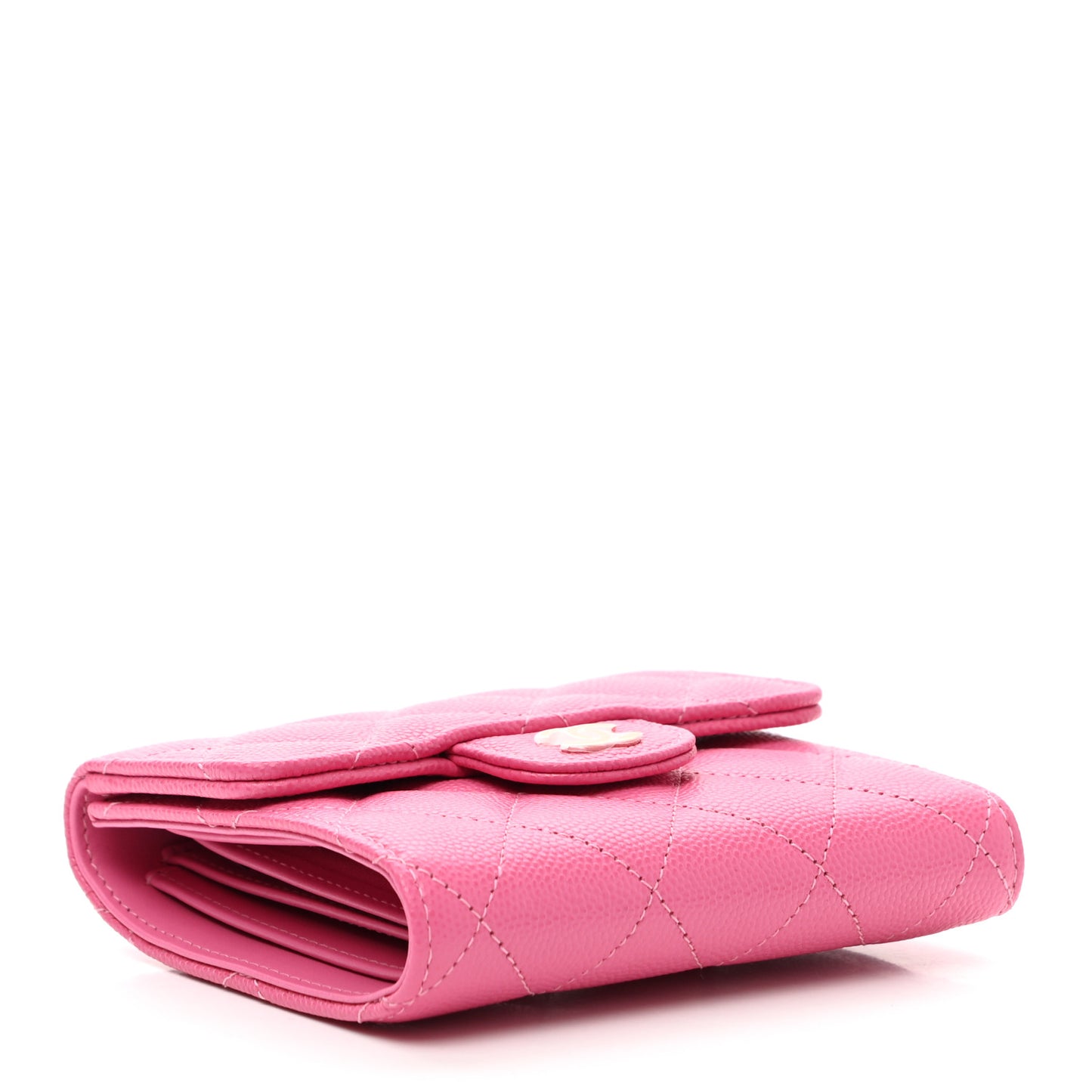 Caviar Quilted Compact Flap Wallet Pink