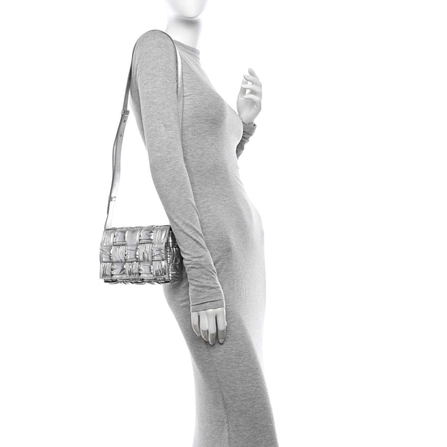 Metallic Calfskin Intreccio Plisse Small Cassette Crossbody Bag Silver