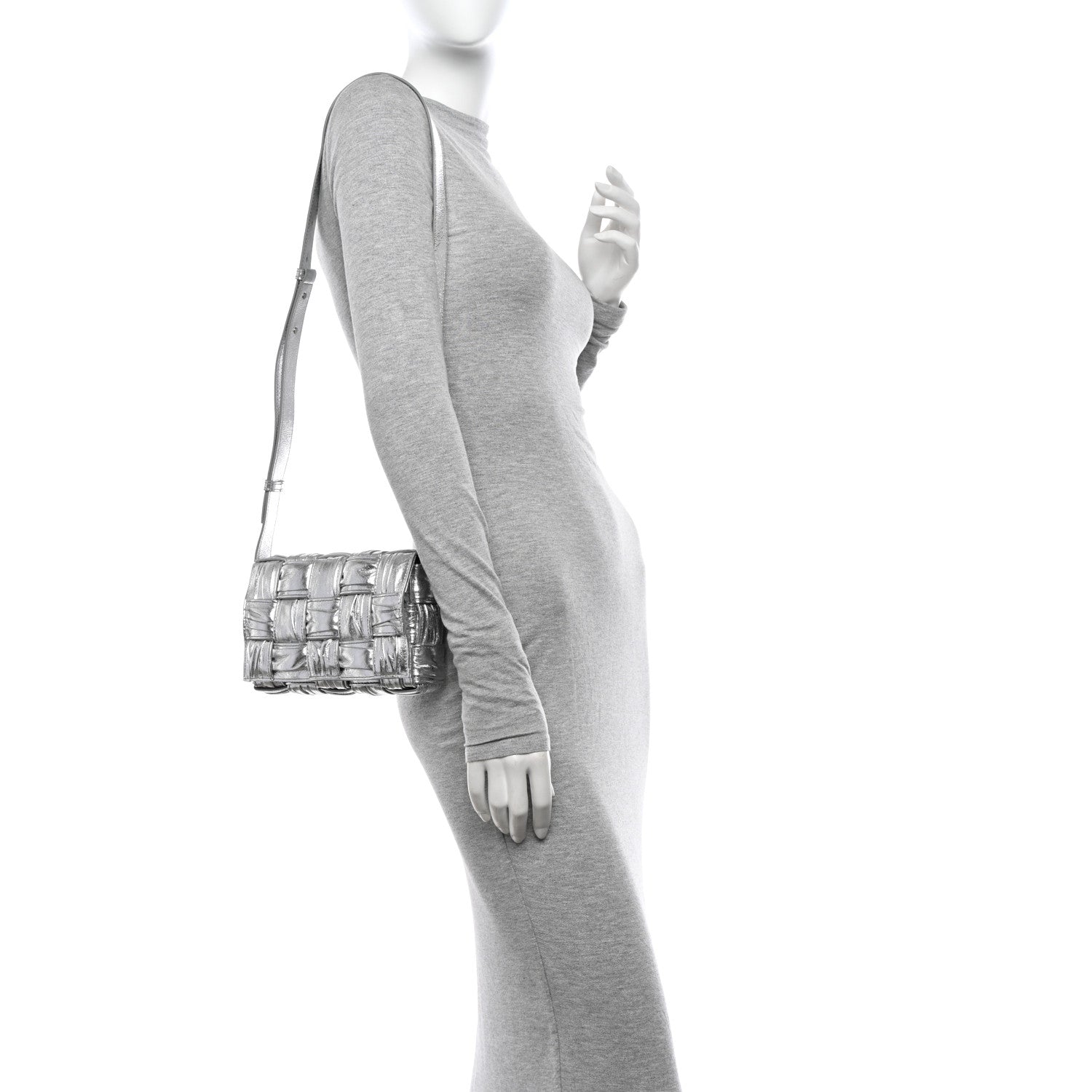 Bottega Veneta Metallic Calfskin Intreccio Plisse Small Cassette Crossbody Bag Silver 2 of 9