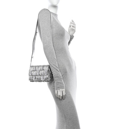 Bottega Veneta Metallic Calfskin Intreccio Plisse Small Cassette Crossbody Bag Silver 2 of 9
