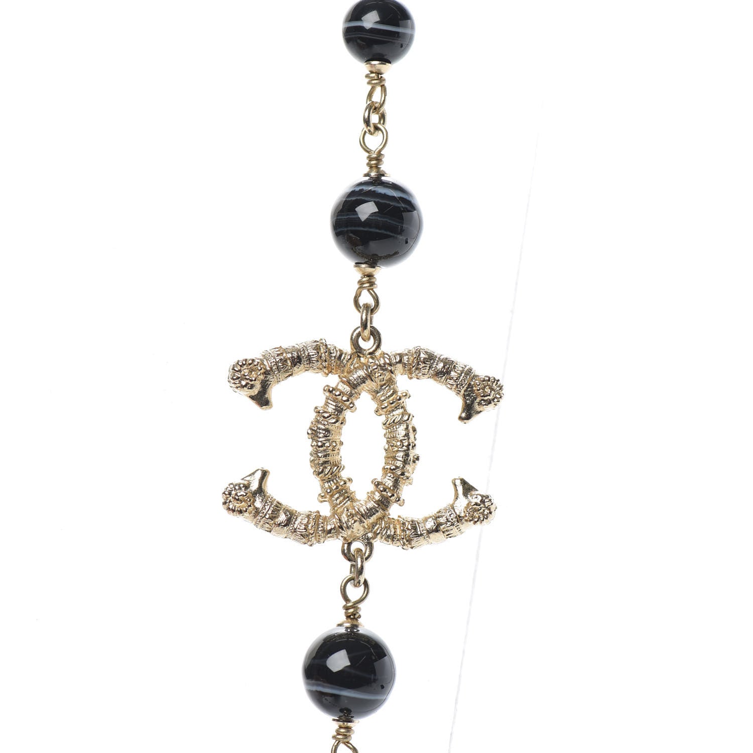 Chanel Beaded Sheep CC Long Necklace Gold Black 4 of 6