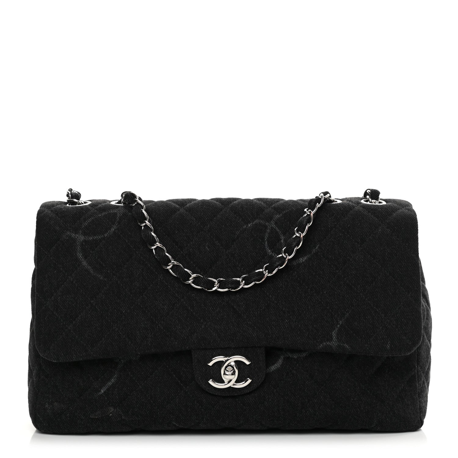 Chanel Denim Quilted CC Print Jumbo Single Flap Black 1 of 9