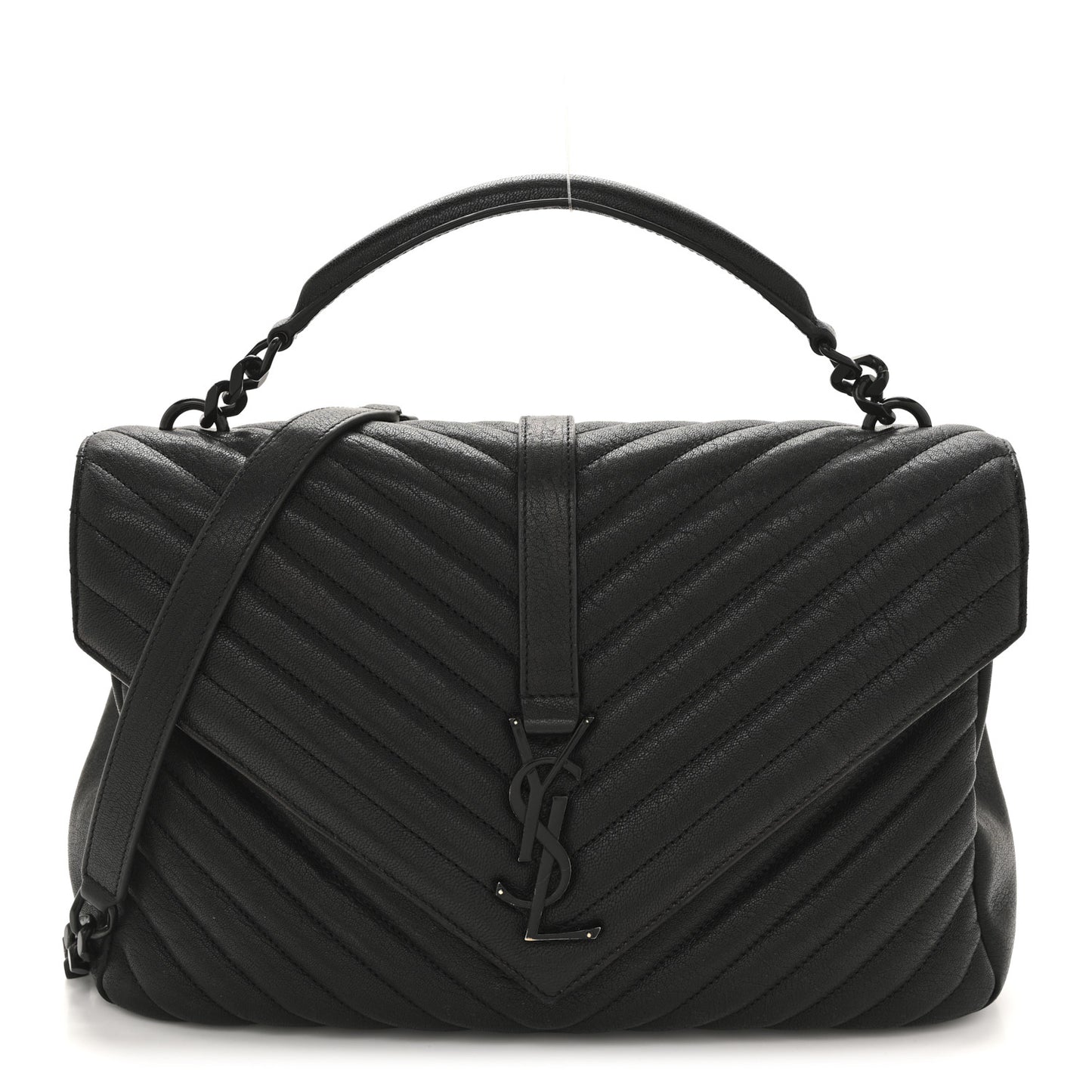 Sheepskin Matelasse Chevron Monogram Monochrome Large College Satchel Black