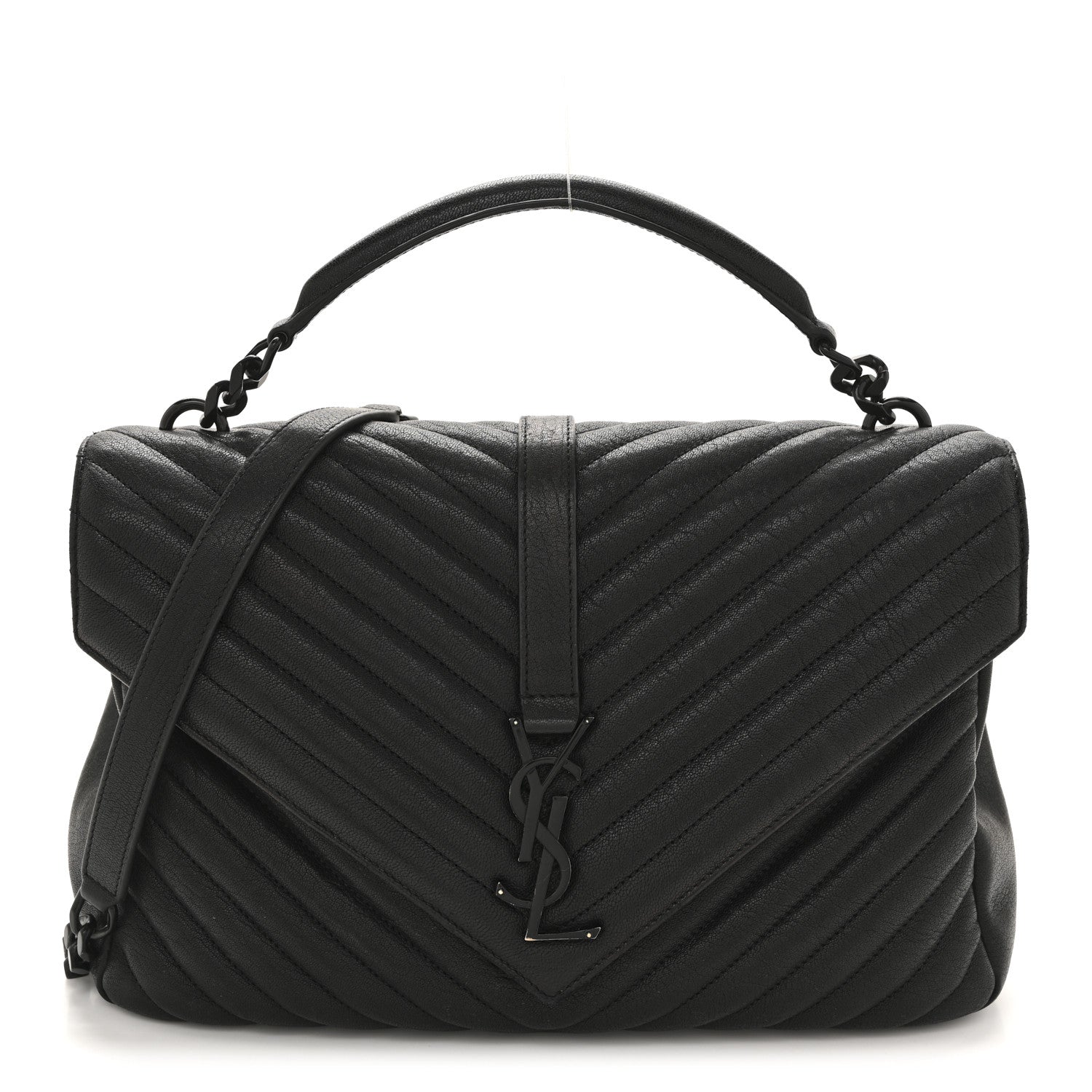 Saint Laurent Sheepskin Matelasse Chevron Monogram Monochrome Large College Satchel Black 1 of 15