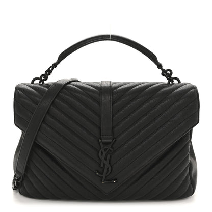 Saint Laurent Sheepskin Matelasse Chevron Monogram Monochrome Large College Satchel Black 1 of 15