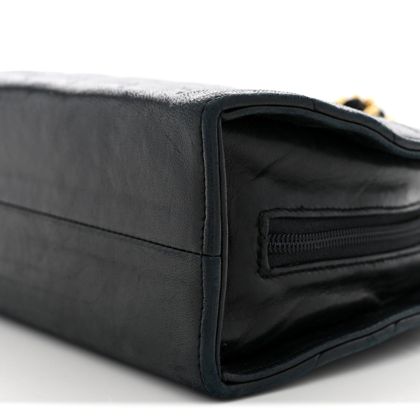Lambskin Quilted Small Half Moon Clutch Black