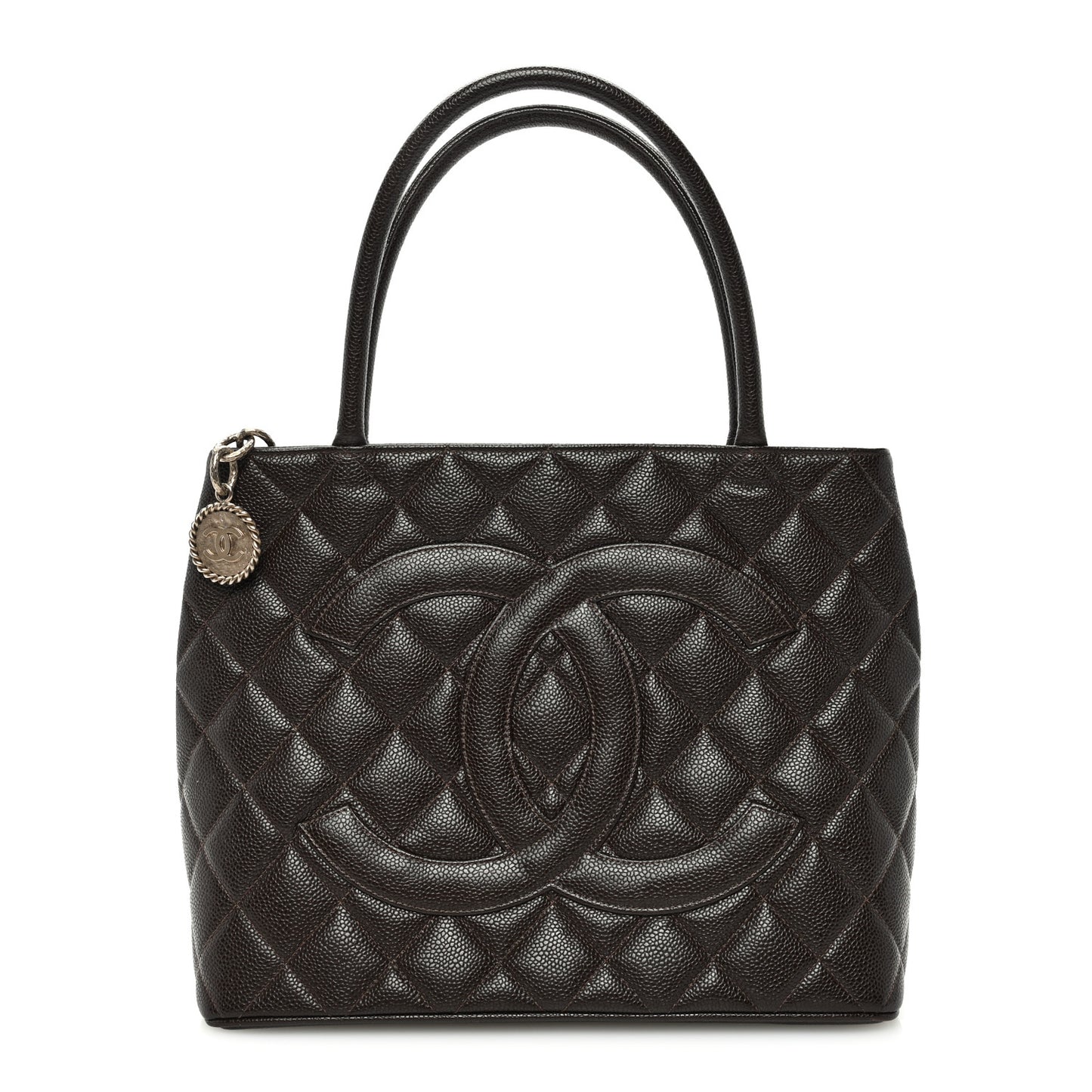 Caviar Quilted Medallion Tote Dark Brown