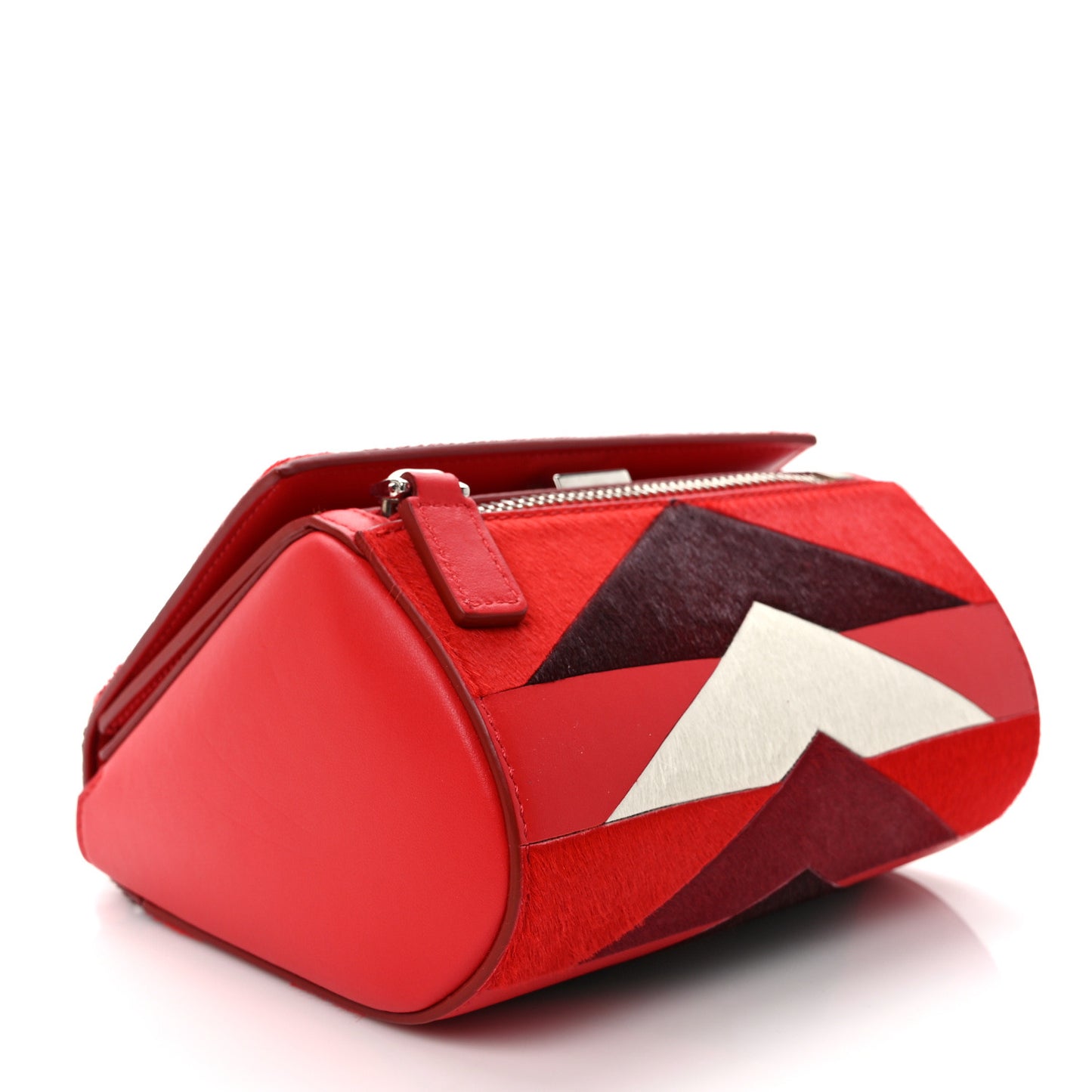 Cow Hair Calfskin Mini Pandora Box Crossbody Bag Red Multicolor
