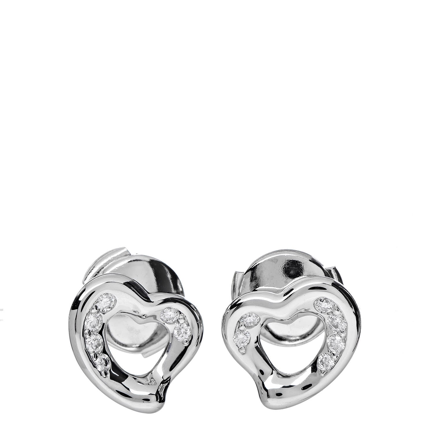 Tiffany Platinum Diamond Elsa Peretti Open Heart Earrings 1 of 4
