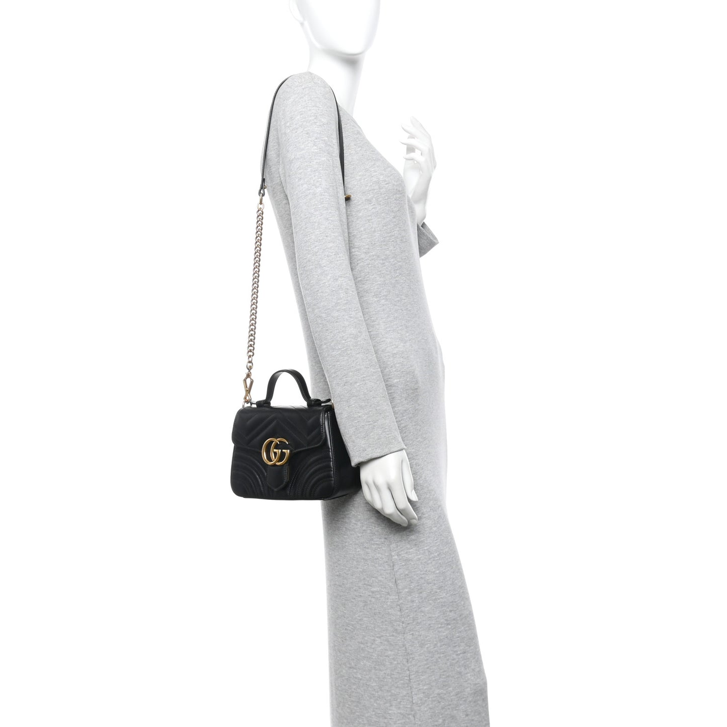 Calfskin Matelasse Mini GG Marmont Top Handle Shoulder Bag Black