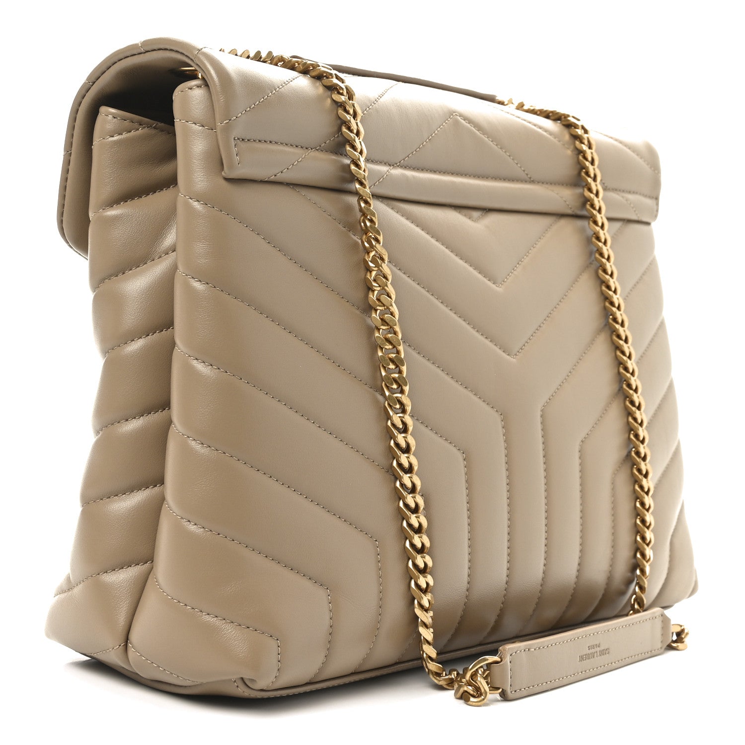 Saint Laurent Calfskin Y Quilted Monogram Medium Loulou Chain Satchel Natural Tan 3 of 10