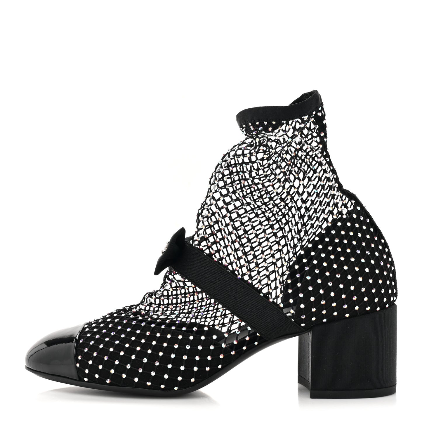 Resille Strass Kid Suede Patent Mary Jane Short Boots 38 Black