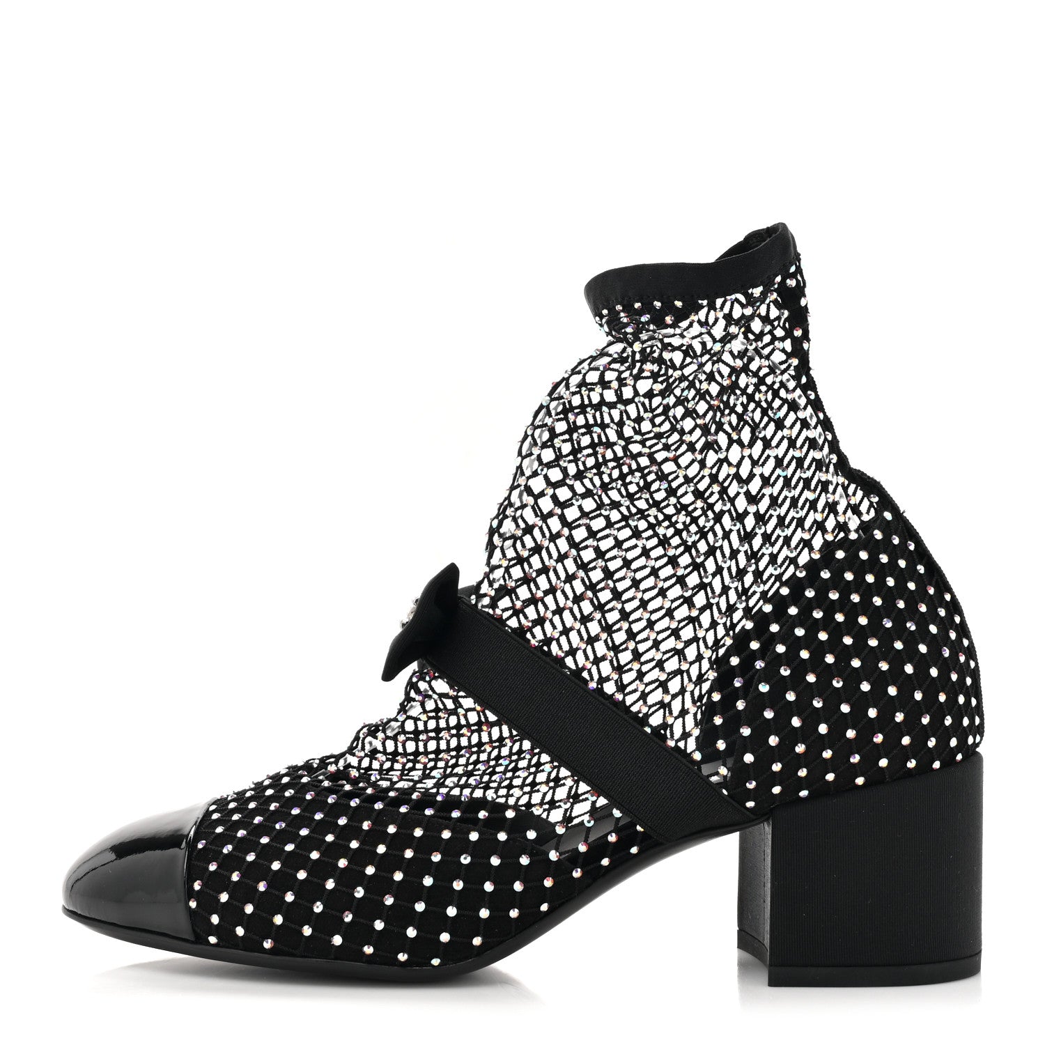 Chanel Resille Strass Kid Suede Patent Mary Jane Short Boots 38 Black 1 of 8