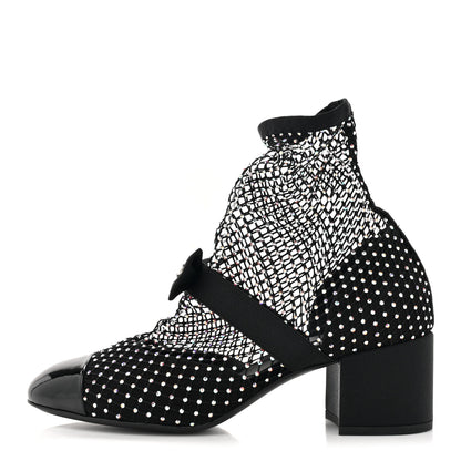 Chanel Resille Strass Kid Suede Patent Mary Jane Short Boots 38 Black 1 of 8