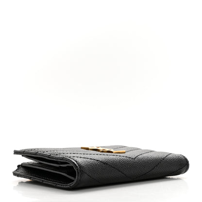 Saint Laurent Grain De Poudre Matelasse Chevron Monogram Zipped Card Case Black 4 of 13