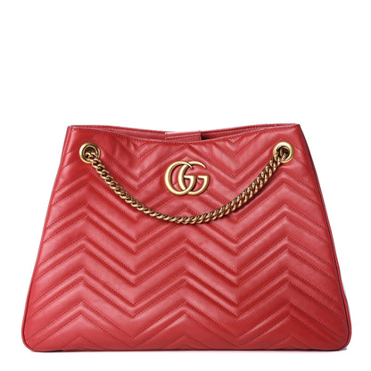 Gucci Calfskin Matelasse Medium GG Marmont Shoulder Tote Bag Hibiscus Red 1 of 14