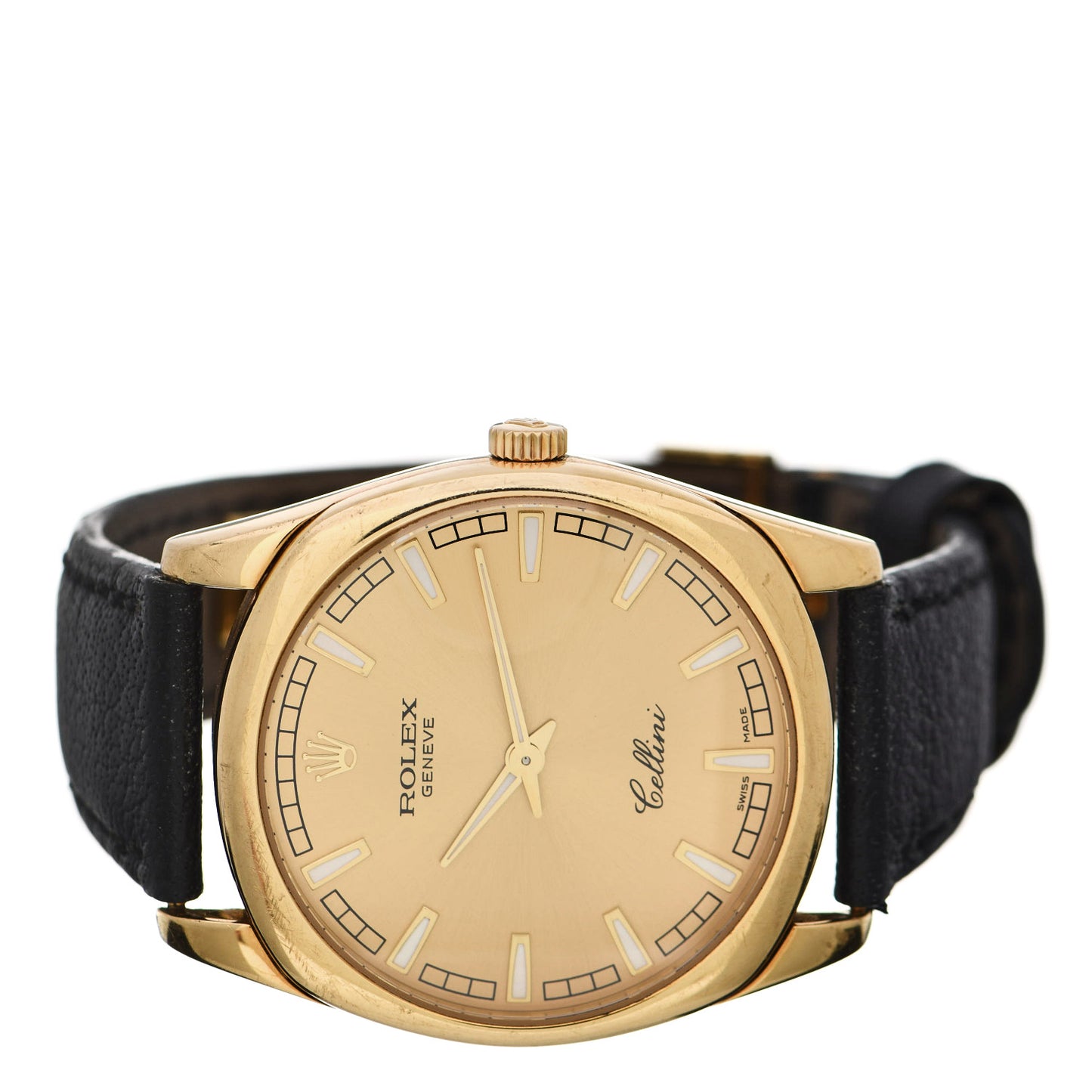 18K Yellow Gold Calfskin 38mm Cellini Manual Winding Watch Champagne 4243