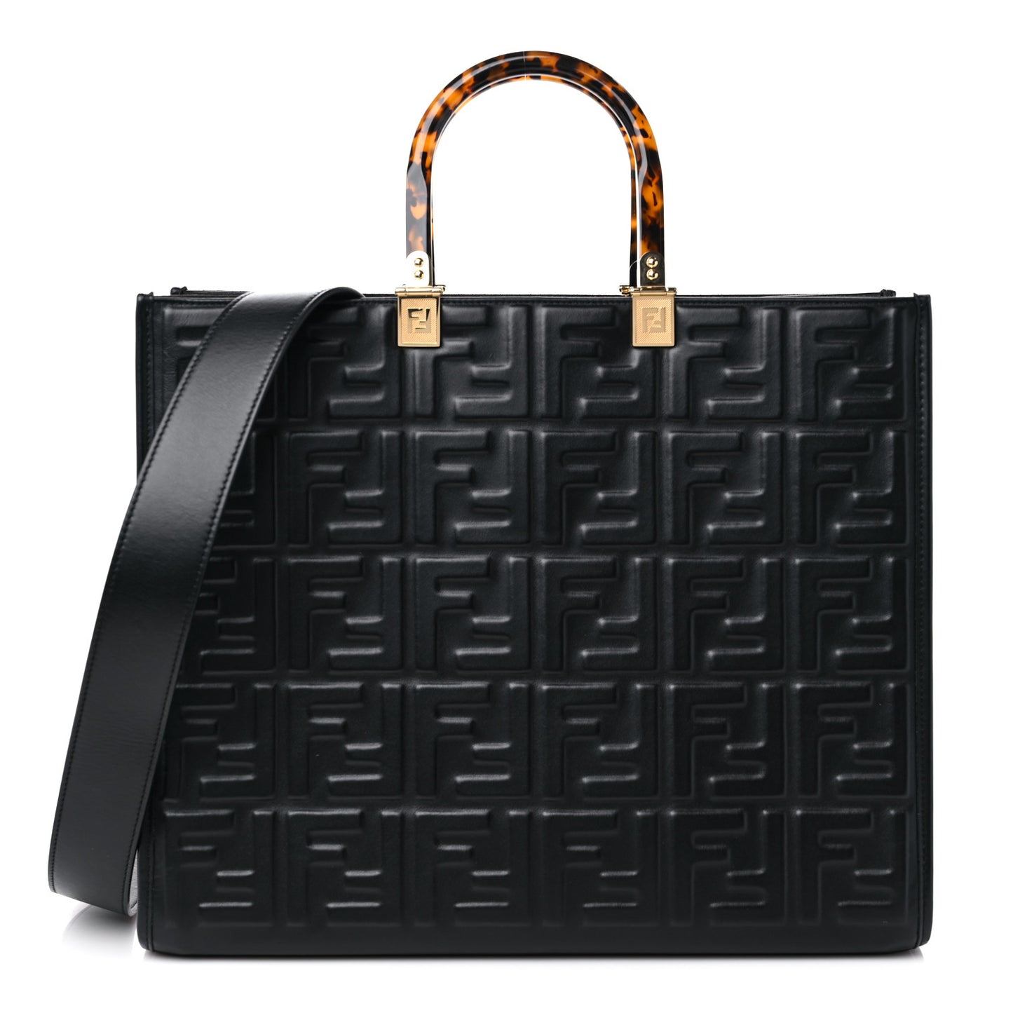 Vitello Plexiglass FF Embossed Medium Fendi Sunshine Shopper Tote Black
