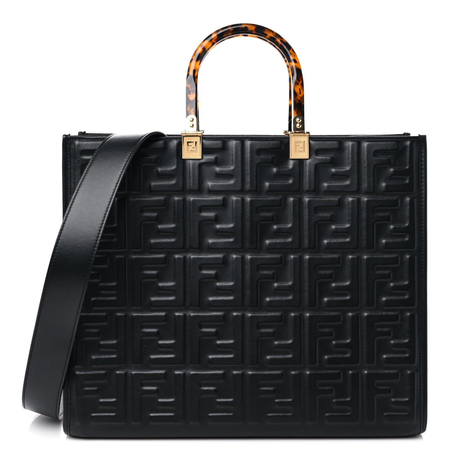Fendi Vitello Plexiglass FF Embossed Medium Fendi Sunshine Shopper Tote Black 1 of 13