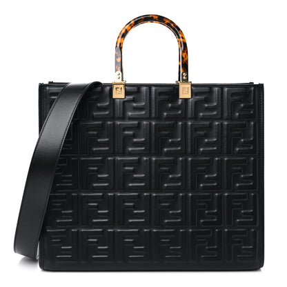 Fendi Vitello Plexiglass FF Embossed Medium Fendi Sunshine Shopper Tote Black 1 of 13