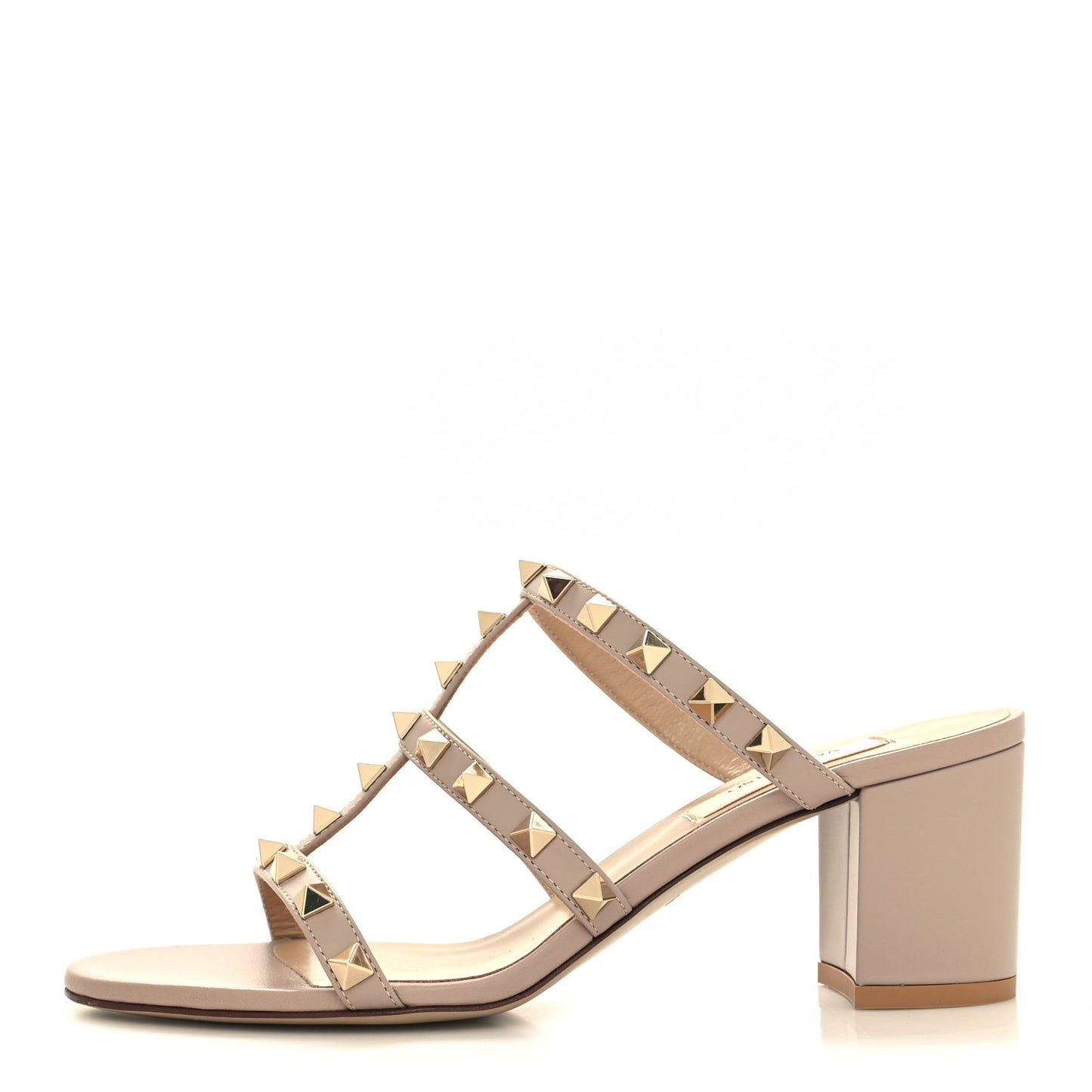 Calfskin Rockstud 60mm Caged Slide Sandals 37 Poudre