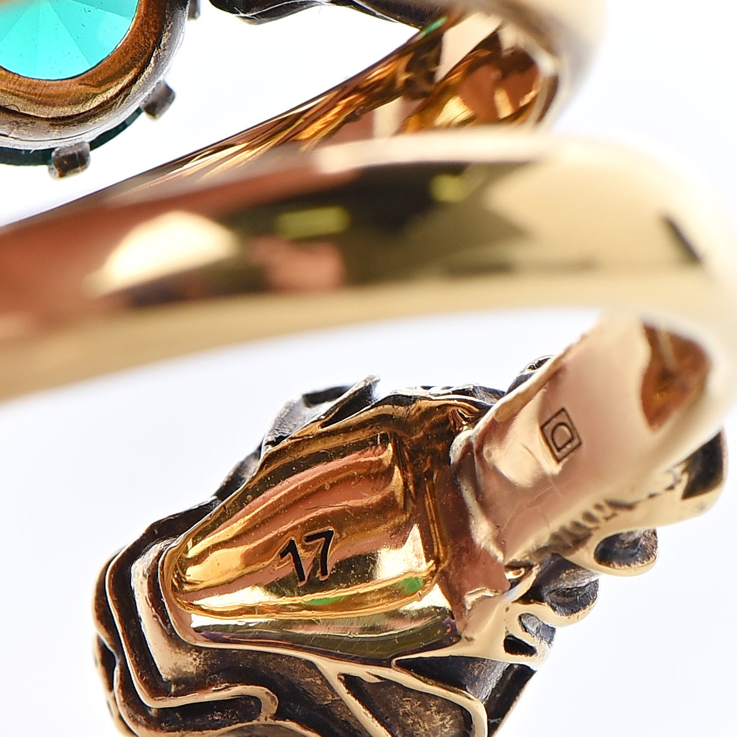 Gucci Crystal Tiger Heads Double Wrap Ring 8 Aged Gold 5 of 6
