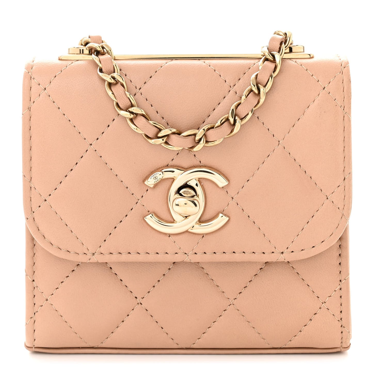 Lambskin Quilted Mini Trendy CC Clutch With Chain Beige