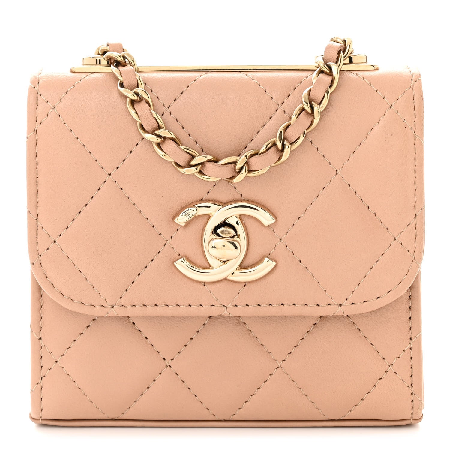 Chanel Lambskin Quilted Mini Trendy CC Clutch With Chain Beige 1 of 10