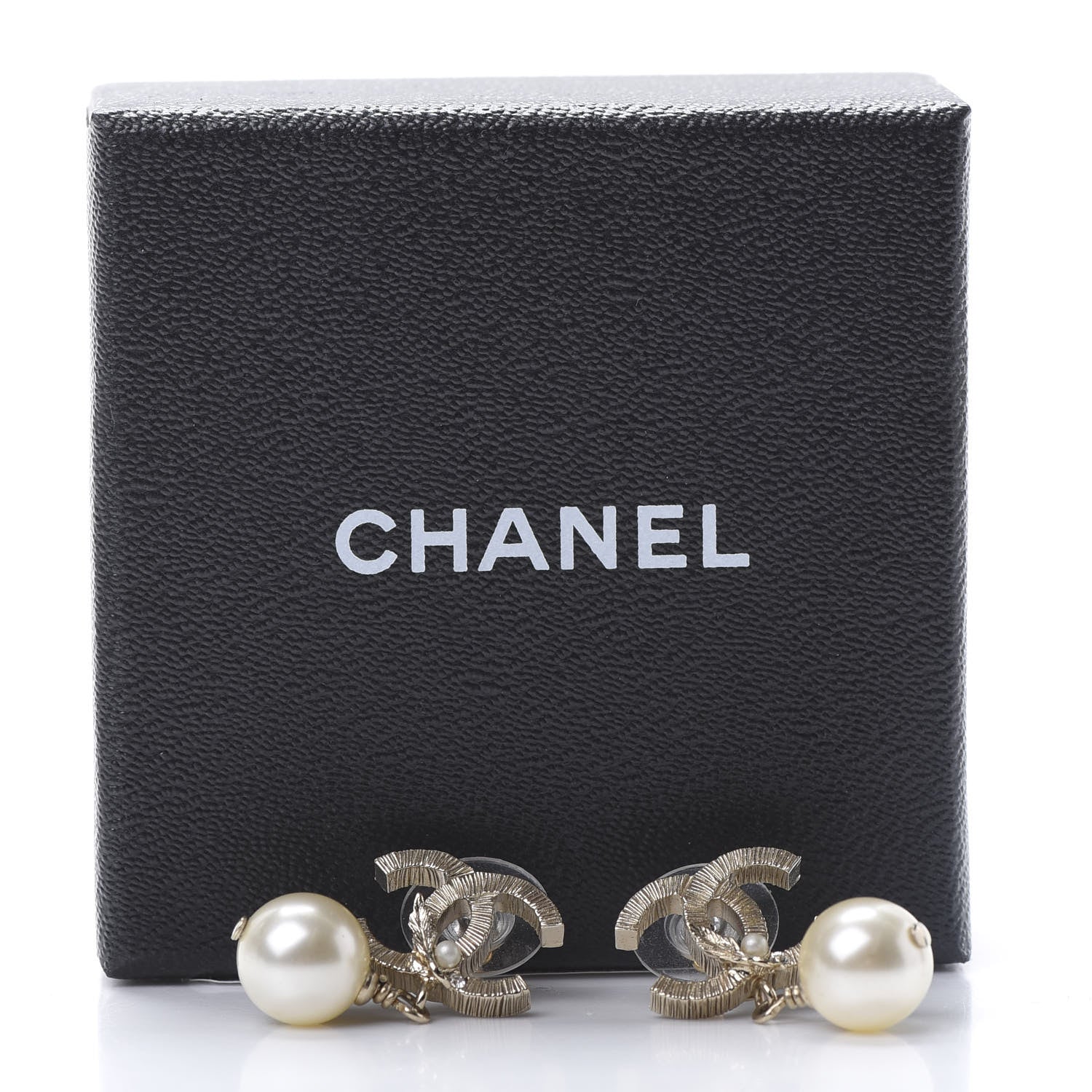 Chanel Crystal Pearl CC Drop Leaf Earrings Gold 5 of 5