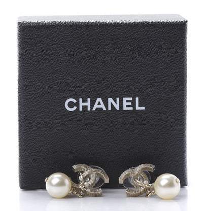 Chanel Crystal Pearl CC Drop Leaf Earrings Gold 5 of 5