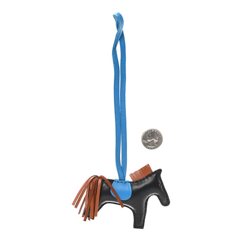 Milo Lambskin Grigri Rodeo Horse Bag Charm PM Black Gold Bleu Zanzibar