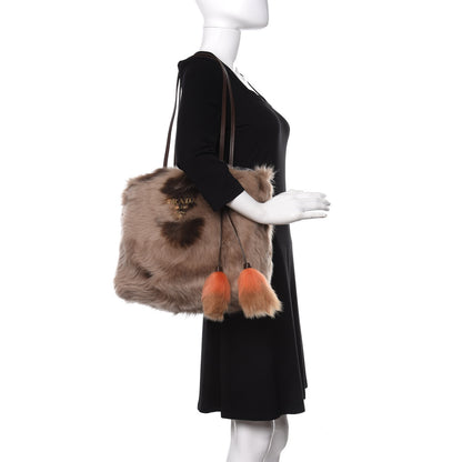 Prada Montone Shearling Fox Fur Saffiano Shoulder Bag Brown 2 of 10