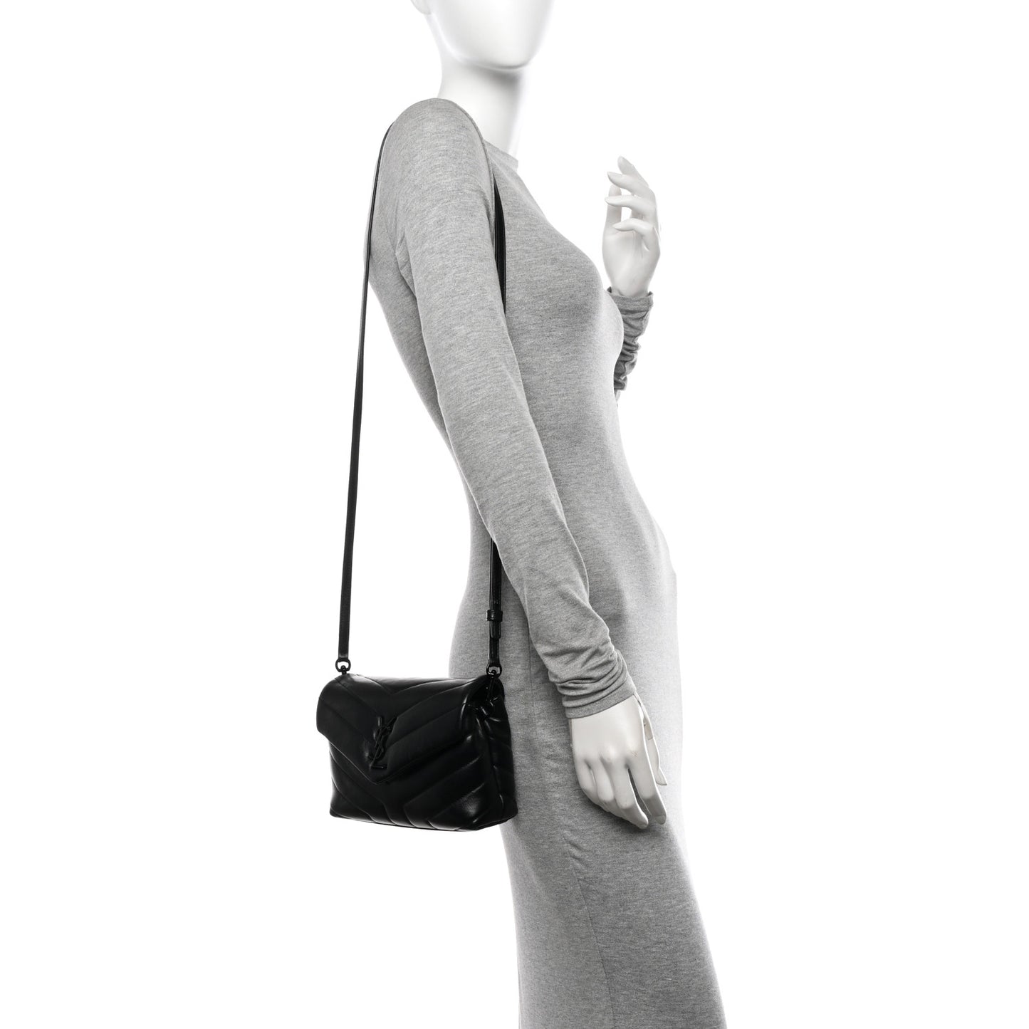 Calfskin Y Quilted Monogram Toy Loulou Crossbody Bag Black