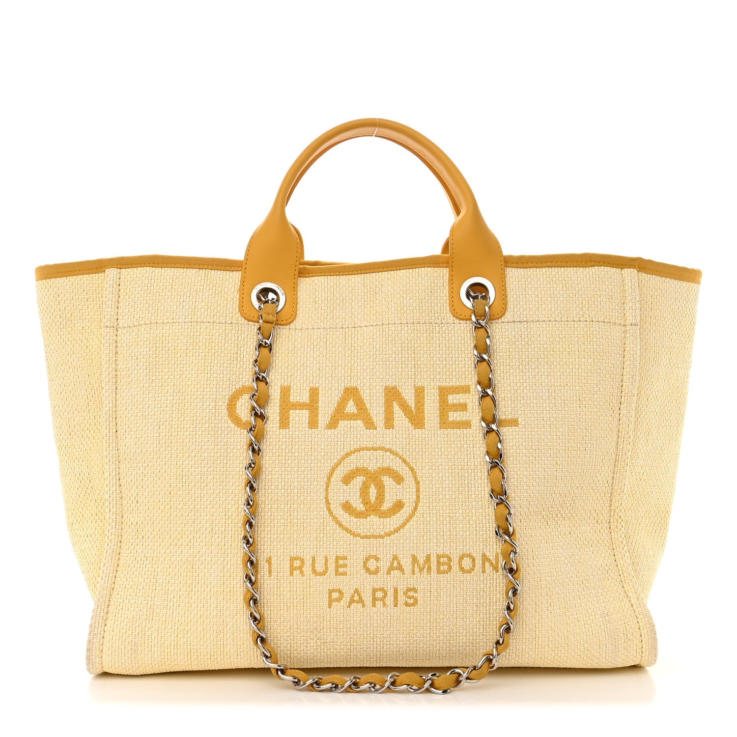 Chanel Woven Straw Raffia Large Deauville Tote Yellow 1 of 12
