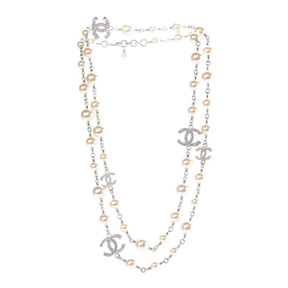 Chanel Crystal Pearl CC Long Necklace Silver 3 of 6