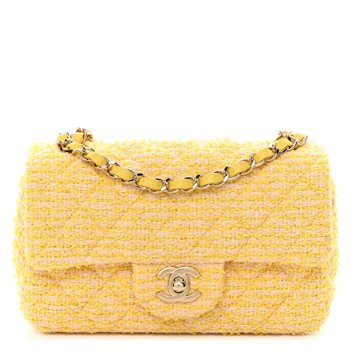 Tweed Quilted Mini Rectangular Flap Yellow Pink