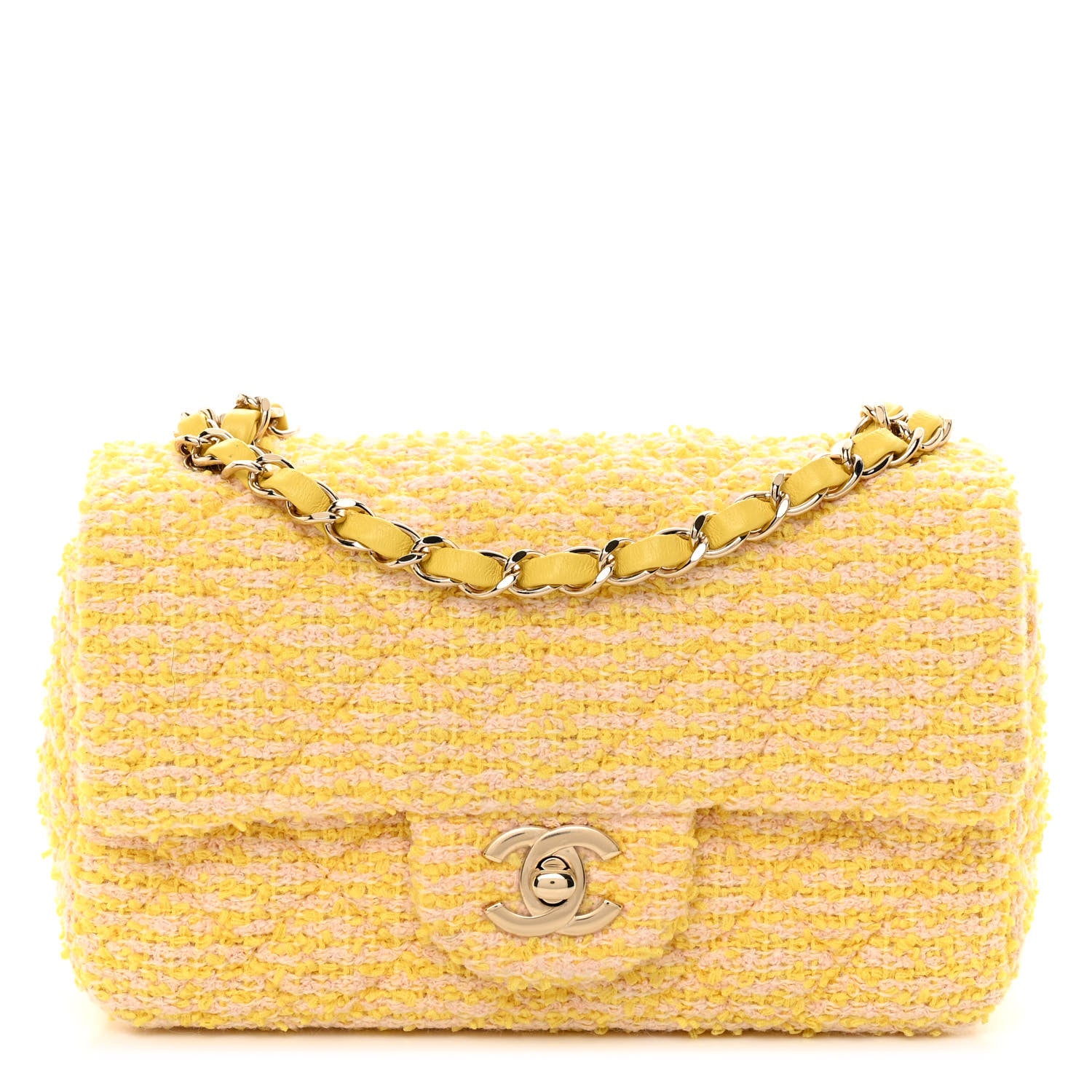 Chanel Tweed Quilted Mini Rectangular Flap Yellow Pink 1 of 10
