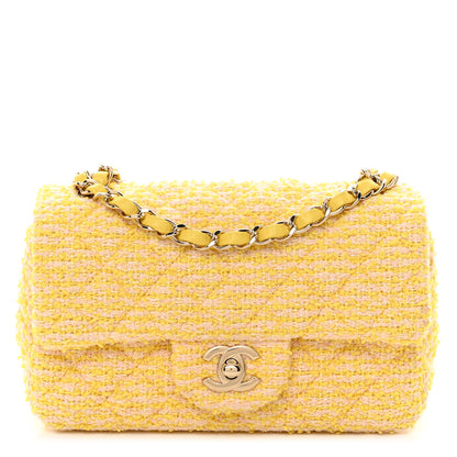 Chanel Tweed Quilted Mini Rectangular Flap Yellow Pink 1 of 10