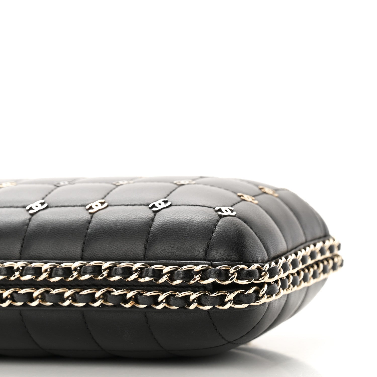 Chanel Lambskin Quilted CC Studded Chain Around Clutch Black 10 of 10