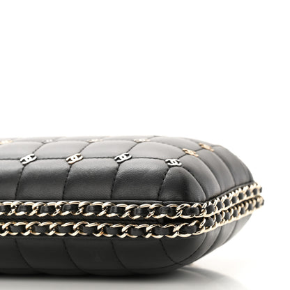 Chanel Lambskin Quilted CC Studded Chain Around Clutch Black 10 of 10
