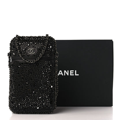 Chanel Satin Crystal Chain Around Phone Holder Black 10 of 10